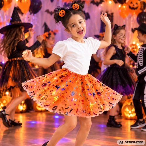 Halloweeni Kislány Jelmez Szett – Narancssárga Tökös Tütü és Hajpánt 
