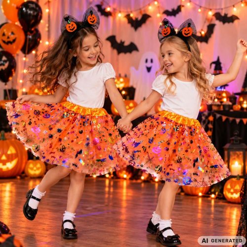 Halloweeni Kislány Jelmez Szett – Narancssárga Tökös Tütü és Hajpánt 