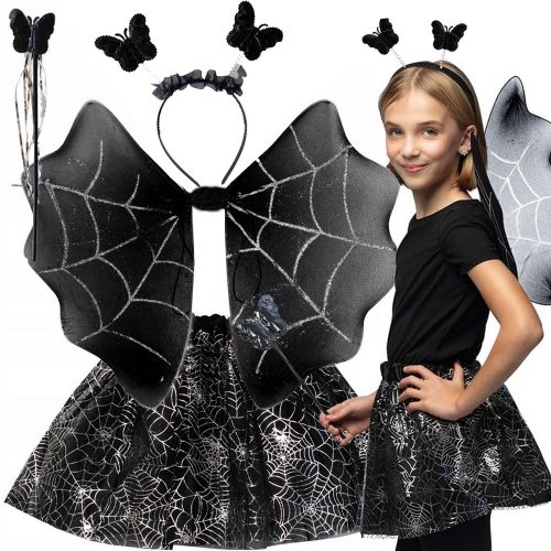 Pók témájú Halloween jelmez szett lányoknak - varázspálca, szoknya, fejpánt, szárnyak