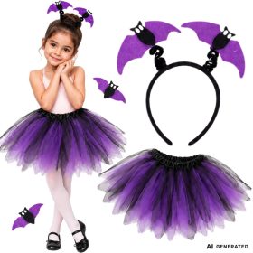 Halloween denevér szoknya fejpánt szett - Lila