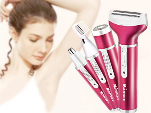 Női borotva és trimmer, 4 az 1-ben, USB, sötét rózsaszín