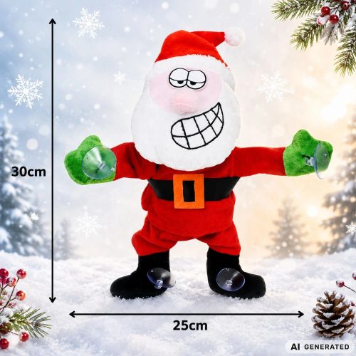 Táncoló és éneklő Télapó ablakdísz tapadókoronggal, 30 cm