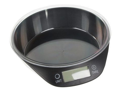 Precíziós konyhai mérleg kivehető műanyag tállal, LCD kijelzővel, 5kg, fekete