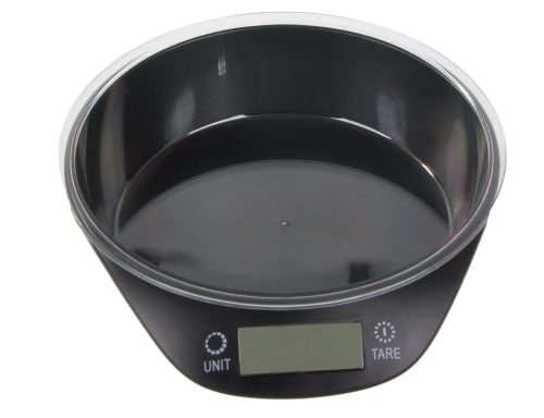 Precíziós konyhai mérleg kivehető műanyag tállal, LCD kijelzővel, 5kg, fekete