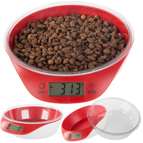 Elektronikus modern konyhai mérleg kivehető tállal 5kg/1g - Fehér és piros
