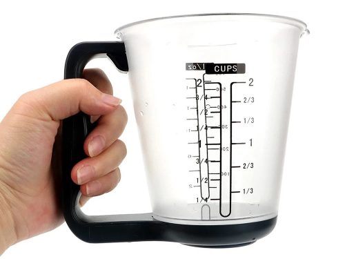 Elektronikus konyhai mérőkancsó tára funkcióval és folyadékmérő móddal, 1 kg/1 g, fekete