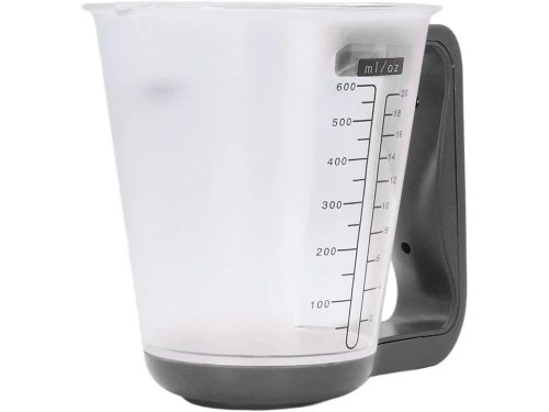 Elektronikus konyhai mérőkancsó tára funkcióval és folyadékmérő móddal, 1 kg/1 g, fekete