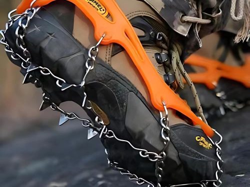 Téli csúszásgátló talp cipőre, Fogazott hágóvas és jégjáró bakancshoz 36-40 méret, narancs