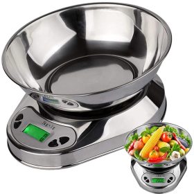   Rozsdamentes Acél Precíziós Mérleg, 5kg/1g, LCD Kijelző, fém tállal