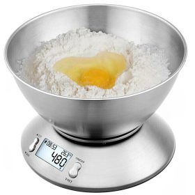   Digitális konyhai mérleg rozsdamentes acél tállal, 5kg/1g, LCD kijelző, TÁRA funkció
