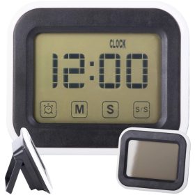   Digitális LCD kijelzős asztali ébresztőóra érintőképernyővel, fekete, fehér
