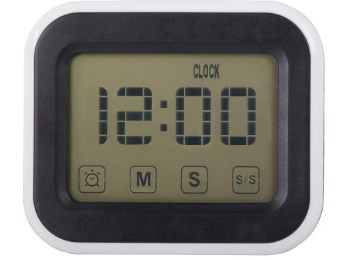 Digitális LCD kijelzős asztali ébresztőóra érintőképernyővel, fekete, fehér