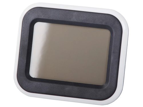 Digitális LCD kijelzős asztali ébresztőóra érintőképernyővel, fekete, fehér