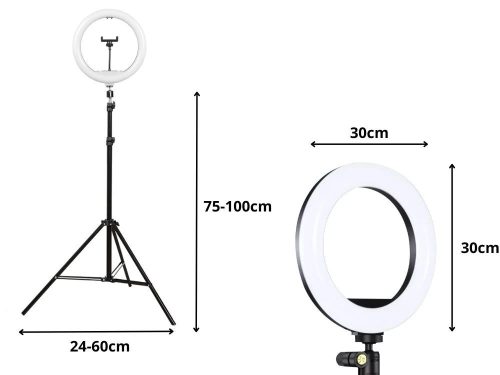 Profi RGB LED állítható Gyűrűs lámpa Videózáshoz és Sminkeléshez telefontartóval