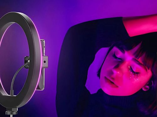 Profi RGB LED állítható Gyűrűs lámpa Videózáshoz és Sminkeléshez telefontartóval