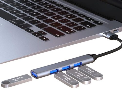 Ultra-vékony alumínium USB elosztó laptophoz – 4 portos USB adapter, szürke