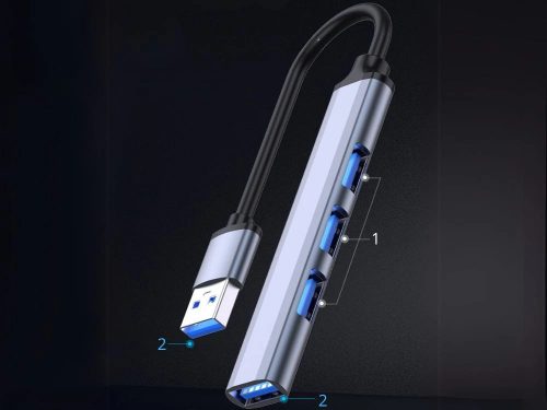 Ultra-vékony alumínium USB elosztó laptophoz – 4 portos USB adapter, szürke