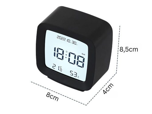 LCD ébresztőóra hőmérséklet- és páratartalom-kijelzéssel, fekete