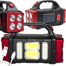   Napelemes zseblámpa hordozható újratölthető led cob reflektor powerbank funkcióval
