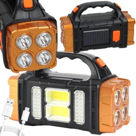   Napelemes zseblámpa hordozható újratölthető led cob powerbank reflektor