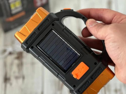 Napelemes zseblámpa hordozható újratölthető led cob powerbank reflektor