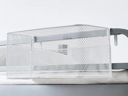 Akasztható fém tárolókosár konyhába és fürdőszobába, fehér, 28 cm