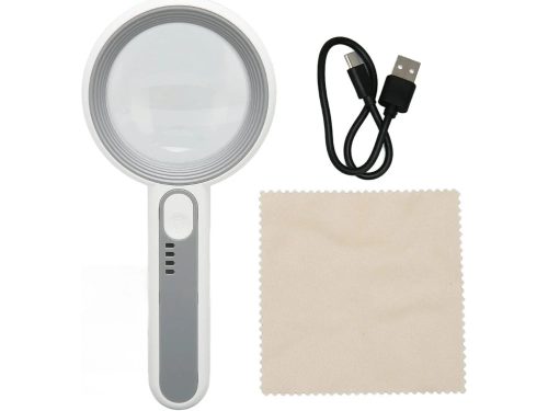 USB-tölthető LED-es olvasónagyító, 5× nagyítás, 12 LED