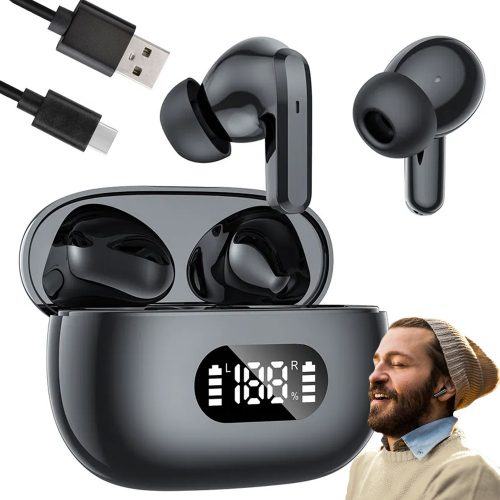 Bluetooth vezeték nélküli fülhallgató Ledes töltő tokkal és mikrofonnal