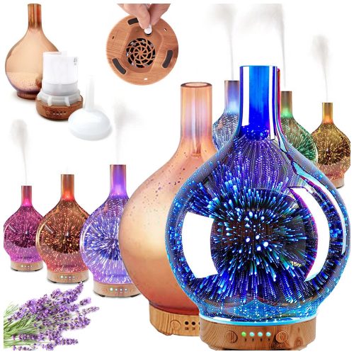 LEVEGŐ PÁRÁSÍTÓ AROMATERÁPIÁS AROMA DIFFÚZOR ÉJSZAKAI FÉNY RGB 3D
