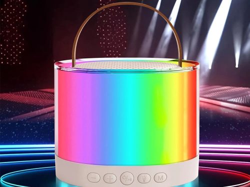 Hordozható mini karaoke szett 2 vezeték nélküli mikrofonnal és Bluetooth hangszóróval, RGB LED világítás