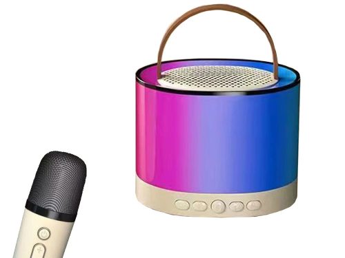Hordozható mini karaoke szett 2 vezeték nélküli mikrofonnal és Bluetooth hangszóróval, RGB LED világítás
