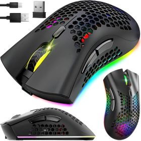   Légáteresztő, vezeték nélküli 2,4 ghz gamer egér RGB háttérvilágítással, fekete