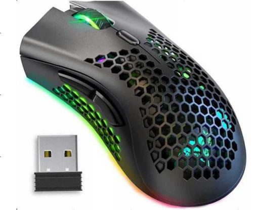 Légáteresztő, vezeték nélküli 2,4 ghz gamer egér RGB háttérvilágítással, fekete