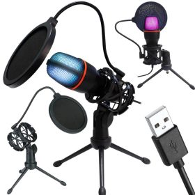   USB Stúdió Mikrofon Szett RGB Háttérvilágítással – Játékhoz és Streameléshez