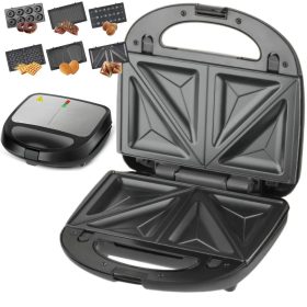   Tapadásmentes 6 az 1-ben kenyérpirító, gofrisütő, fánksütő, cserélhető sütőlapok, 850W