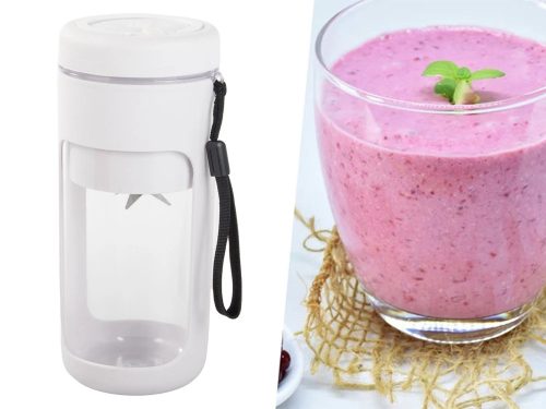 Vezeték nélküli, Hordozható USB smoothie keverő, jégaprító, turmixgép karpánttal, fehér 