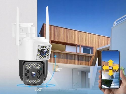 Két lencsés, kültéri 4G ethernet, forgatható, mozgásérzékelős biztonsági kamera, IP66