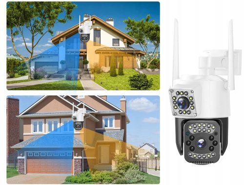Két lencsés, kültéri 4G ethernet, forgatható, mozgásérzékelős biztonsági kamera, IP66