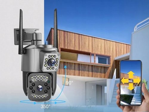 Dupla lencsés kültéri biztonsági kamera ethernet , forgatható, mozgásérzékelővel, 4G