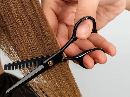 Professzionális fodrászolló ritkító olló, 17 cm, fekete