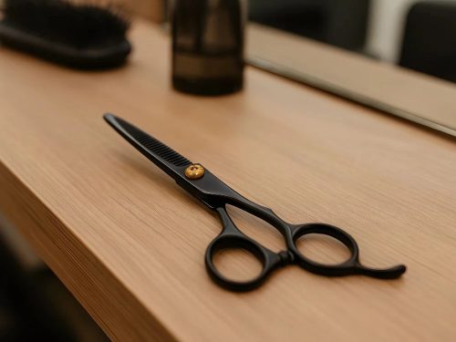 Professzionális fodrászolló ritkító olló, 17 cm, fekete