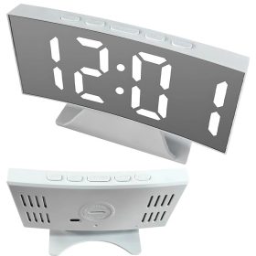   Elektronikus, digitális, ívelt LED ébresztőóra, hőmérővel, tükörreflexes kijelzővel