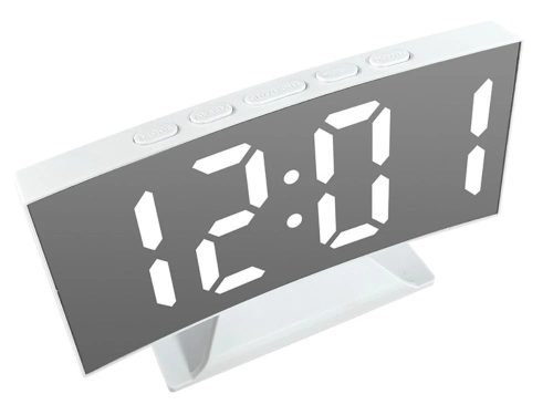 Elektronikus, digitális, ívelt LED ébresztőóra, hőmérővel, tükörreflexes kijelzővel