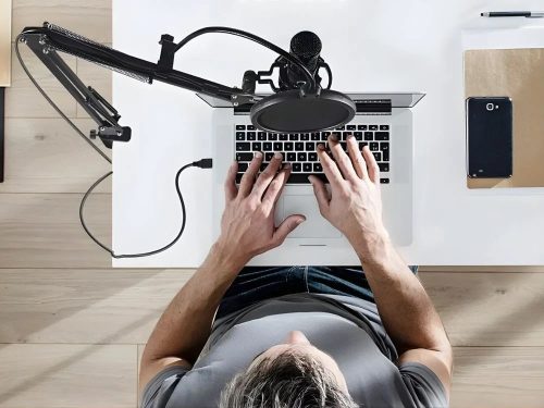 Usb kondenzátoros stúdió mikrofon készlet állvánnyal és popszűrővel