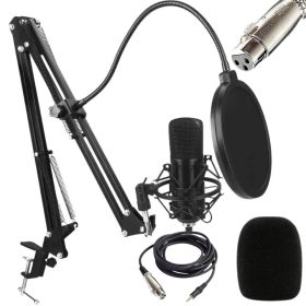   Stúdió mikrofon szett, XLR kondenzátor mikrofon asztali állvánnyal