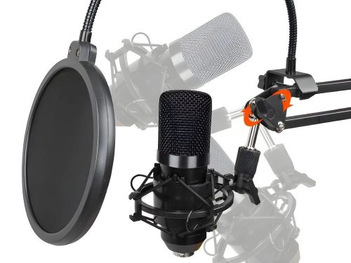 Stúdió mikrofon szett, XLR kondenzátor mikrofon asztali állvánnyal