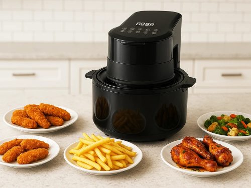 Kerek zsírmentes fritőz, air fryer nagy méretű 1200W, 5 l