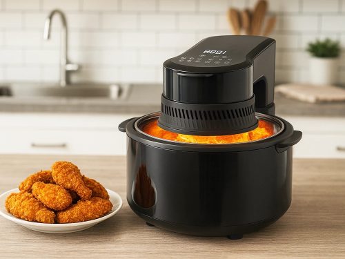 Kerek zsírmentes fritőz, air fryer nagy méretű 1200W, 5 l