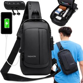   Egyvállas városi hátizsák kódzárral és USB-porttal, 8 l, fekete