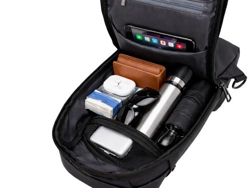 Egyvállas városi hátizsák kódzárral és USB-porttal, 8 l, fekete